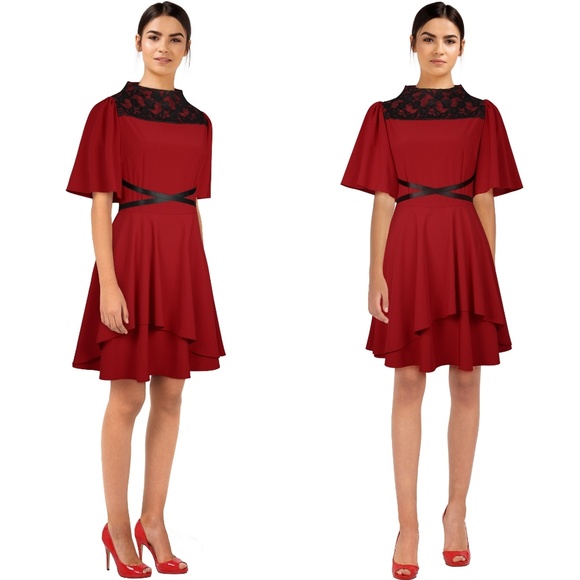 Layer Panel Lace Collar Cocktail Dress - Picture 6 of 7